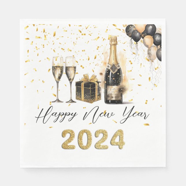 Gold Champage New Years Eve Party Paper Napkin (Front)