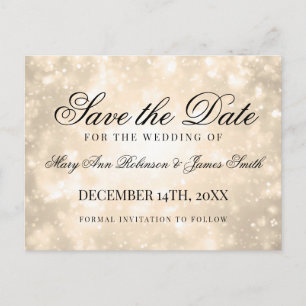 Gold Champagne Bokeh Elegant Save The Date Announcement Postcard