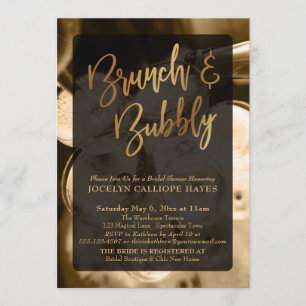 Gold Champagne Brunch & Bubbly Handwriting Invitation