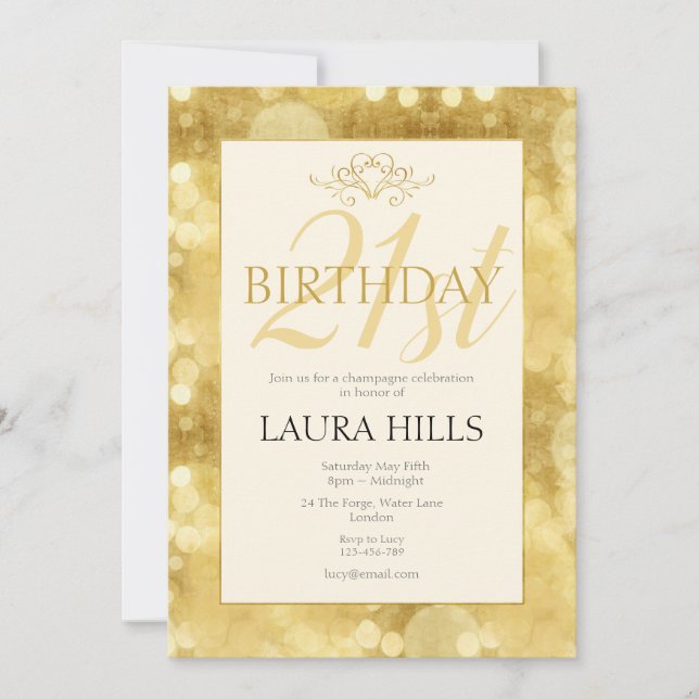 Gold Champagne Bubbles 21st Birthday Invitation (Front)