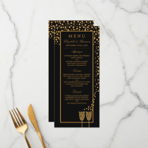 Gold Champagne Bubbles - Black & Gold - Wedding Menu
