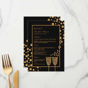 Gold Champagne Bubbles - Black & Gold - Wedding Menu