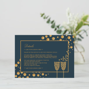 Gold Champagne Bubbles, Blue/Gold, Wedding Detail Enclosure Card