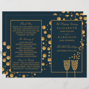 Gold Champagne Bubbles Blue/Gold Wedding Programme