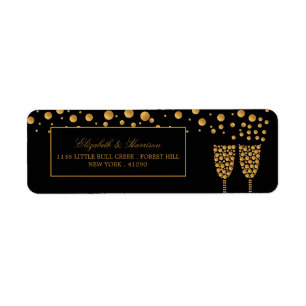 Gold Champagne Bubbles Engagement Party Return Address Label