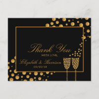 Gold Champagne Bubbles Engagement Party Thank You