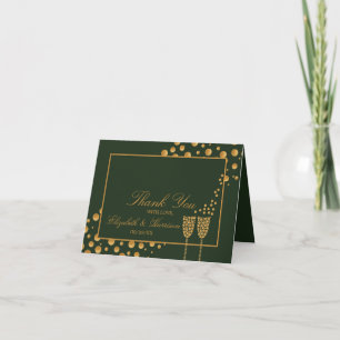 Gold Champagne Bubbles - Green & Gold -  Thank You Card