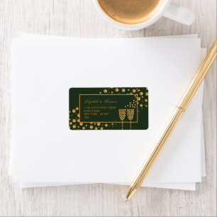 Gold Champagne Bubbles - Green & Gold - Wedding Label