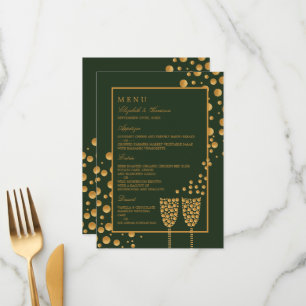 Gold Champagne Bubbles - Green & Gold - Wedding Menu