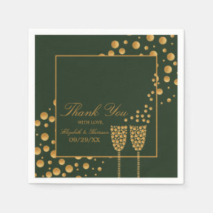 Gold Champagne Bubbles - Green & Gold - Wedding Napkin
