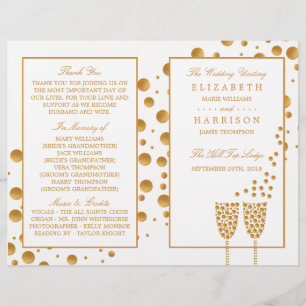 Gold Champagne Bubbles Wedding Bi-fold Program