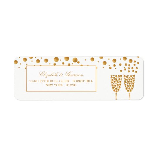 Gold Champagne Bubbles Wedding Return Address Label