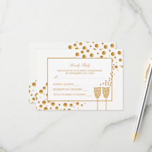Gold Champagne Bubbles Wedding RSVP Card