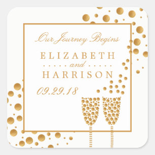 Gold Champagne Bubbles Wedding Square Sticker
