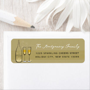 Gold Champagne Bubbly Cheers Chic Return Address Label