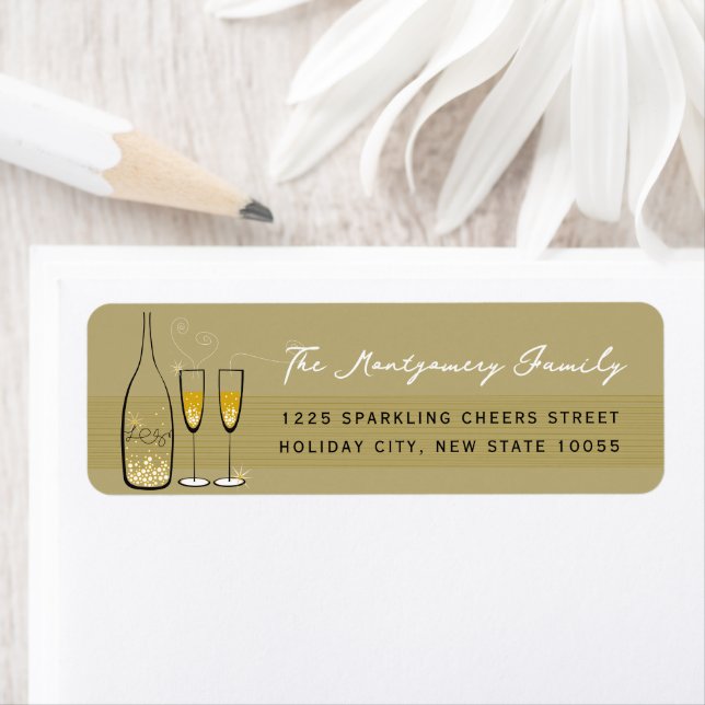 Gold Champagne Bubbly Cheers Chic Return Address Label (Insitu)