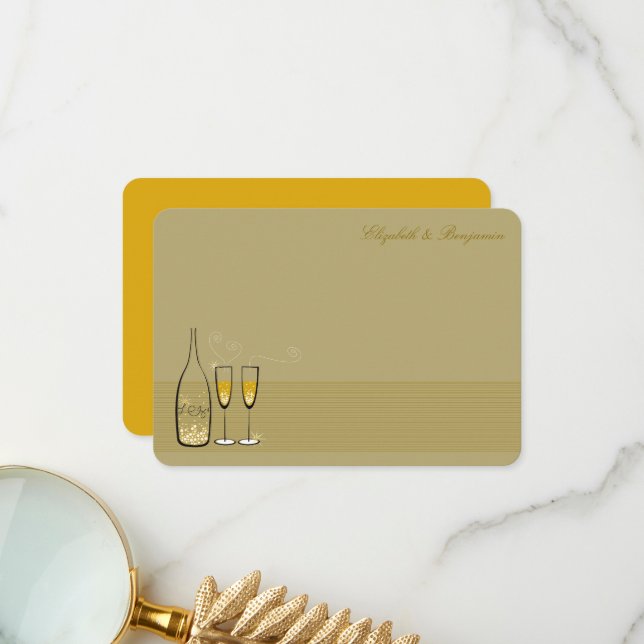 Gold Champagne Bubbly Cheers Stylish Chic Wedding Thank You Card (Front/Back In Situ)