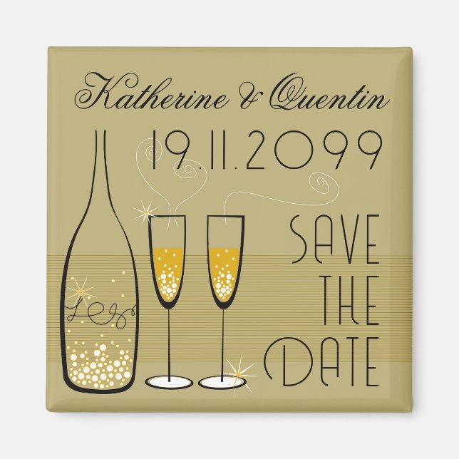 Gold Champagne Bubbly Modern Classy Save The Date Magnet (Front)