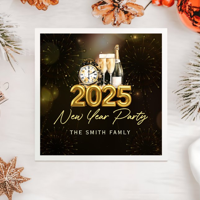 Gold Champagne Cheers Happy New Year 2025 Napkins (Creator Uploaded)