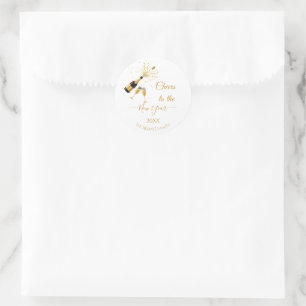 Gold Champagne Cheers New Year Classic Round Sticker
