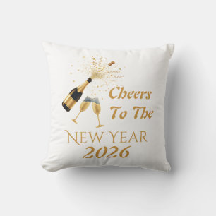 Gold Champagne Cheers New Year Cushion