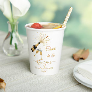 Gold Champagne Cheers New Year Paper Cups