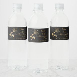 Gold Champagne Cheers New Year Party  Water Bottle Label