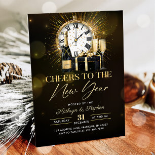 Gold Champagne Cheers New Years Eve Party Invitation