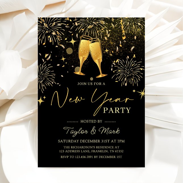 Gold Champagne Cheers New Years Eve Party Invitation (Creator Uploaded)