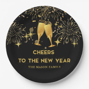 Gold Champagne Cheers New Years Eve Party Paper Plate