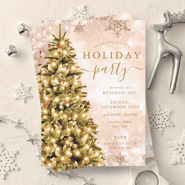 Gold Champagne Christmas Tree Company Holiday  Invitation (Gold Champagne Christmas Tree Company Holiday Invitation)