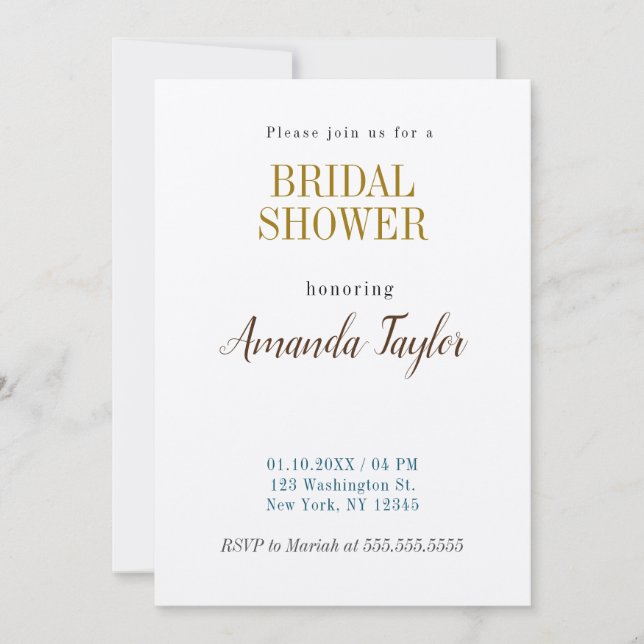 Gold & Champagne Colour Minimalist Bridal Shower Invitation (Front)
