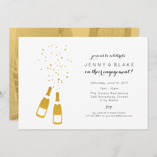 Gold Champagne Engagement Party Invitation (Front/Back)