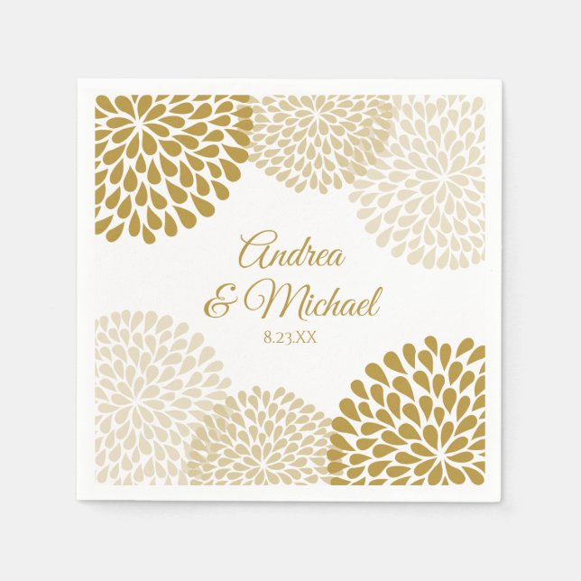 Gold & Champagne Floral Wedding Napkins (Front)
