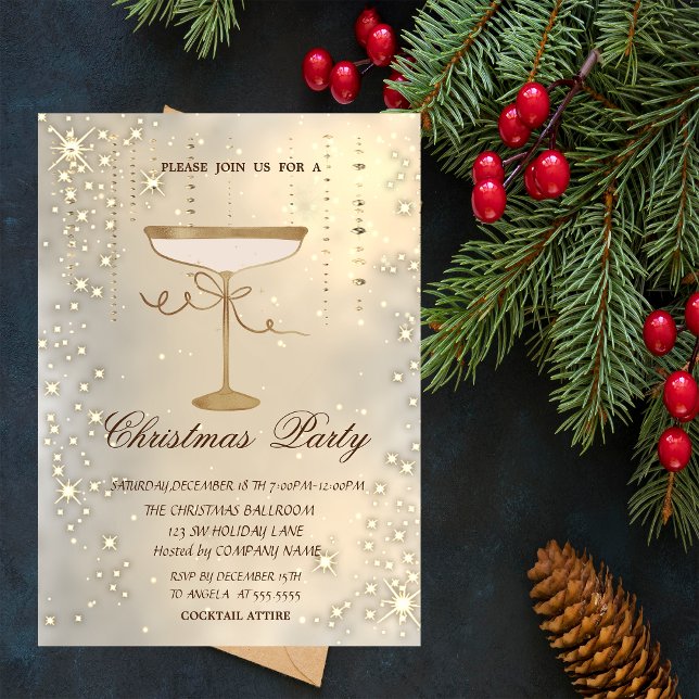  Gold Champagne Glass Sparkle Confetti Party  Invitation (Creator Uploaded)
