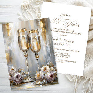 Gold Champagne Glasses 35th Wedding Anniversary Invitation