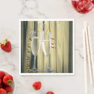 Gold Champagne Glasses Anniversary Birthday Party Napkin
