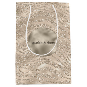 Gold Champagne Glitter Zebra Print glam Medium Gift Bag