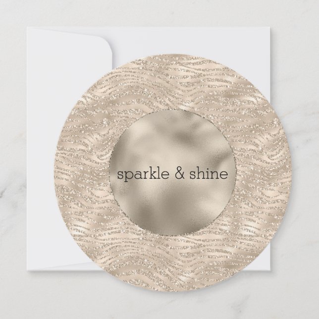 Gold Champagne Glitter Zebra Print Holiday Card (Front)