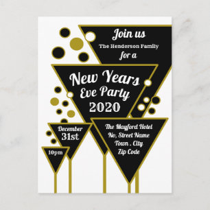 Gold Champagne, New Year's Eve Party Invitation Postcard