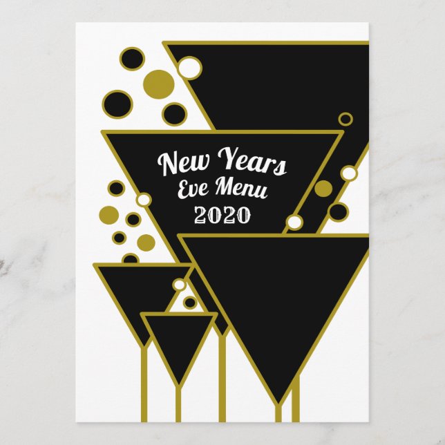 Gold Champagne, New Year's Eve Party Menu (Front)