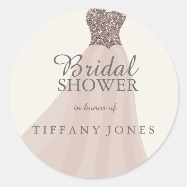 Gold Champagne Shimmer Glitter Dress Bridal Shower Classic Round Sticker (Front)