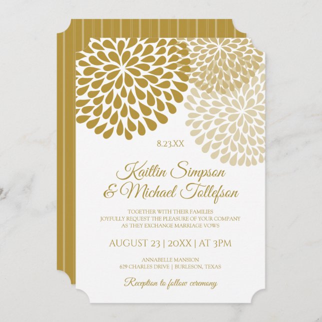 Gold & Champagne Wedding Invitations | Floral (Front/Back)