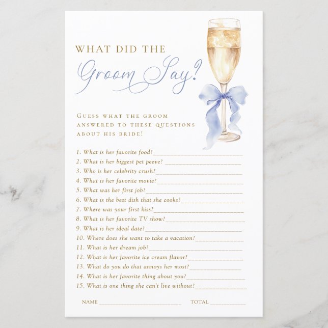 Gold Champagne What Did the Groom Say Game (Front)