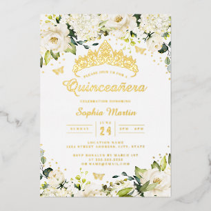 Gold Champagne White Floral Quinceanera