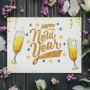 Gold Champaign New Year Handwritten Holiday Invitation