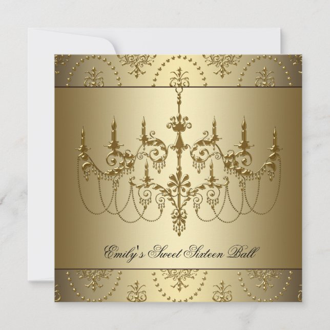 Gold Chandelier Sweet Sixteen Party Invitation (Front)