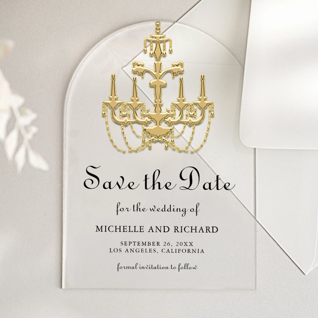 Gold Chandelier Wedding Save the Date Acrylic Invitations (Creator Uploaded)