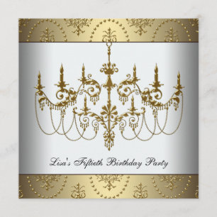 Gold Chandelier Womans Classy 50th Birthday Invitation