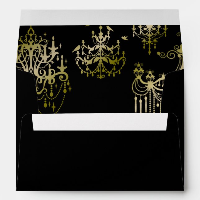 Gold Chandeliers on Black Posh Wedding Envelope (Back (Bottom))